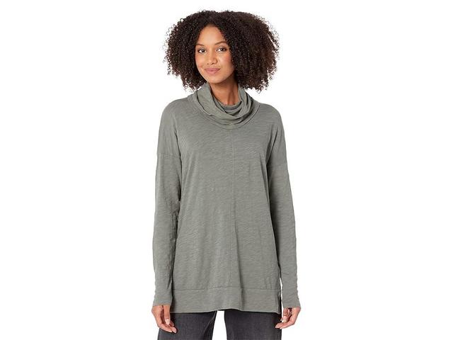 bobi Los Angeles Slouchy Funnel Neck Tee (Dark Sage) Women's Clothing Product Image