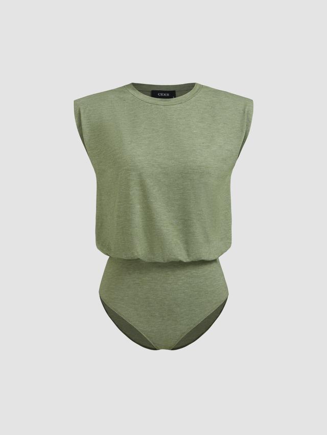 Round Neck Sleeveless Solid Bodysuit Product Image