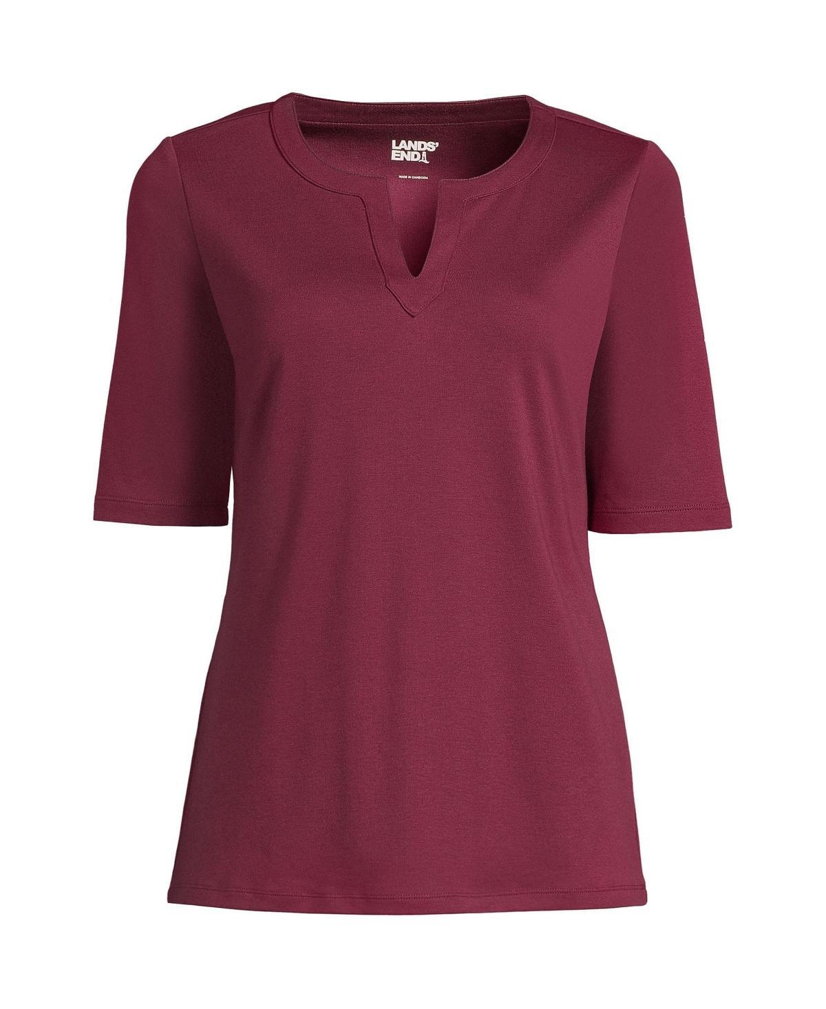 Womens Lands End Modern Half Sleeve Splitneck Top Green Moss Product Image