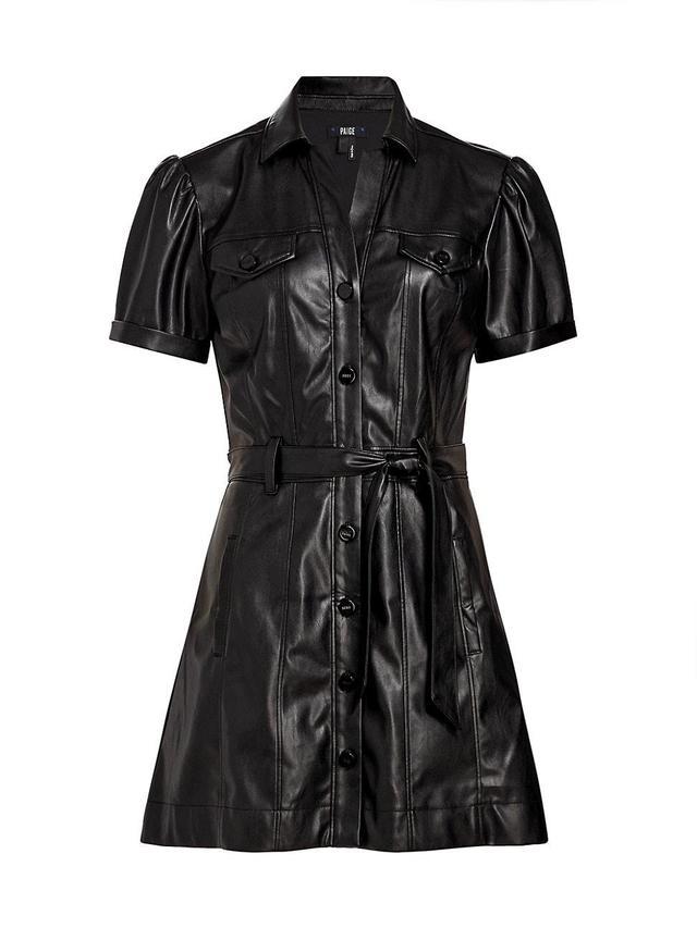 PAIGE Amina Tie Waist Faux Leather Shirtdress Product Image