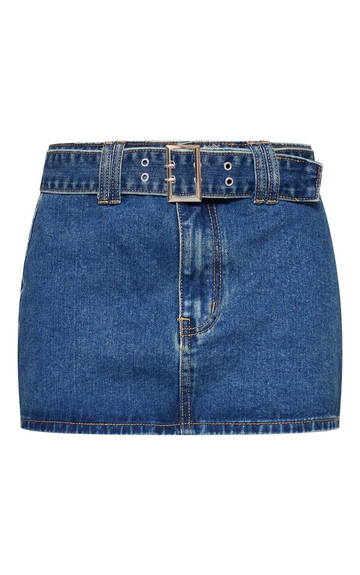  Indigo Vintage Wash Buckle Detail Denim Mini Skirt Product Image