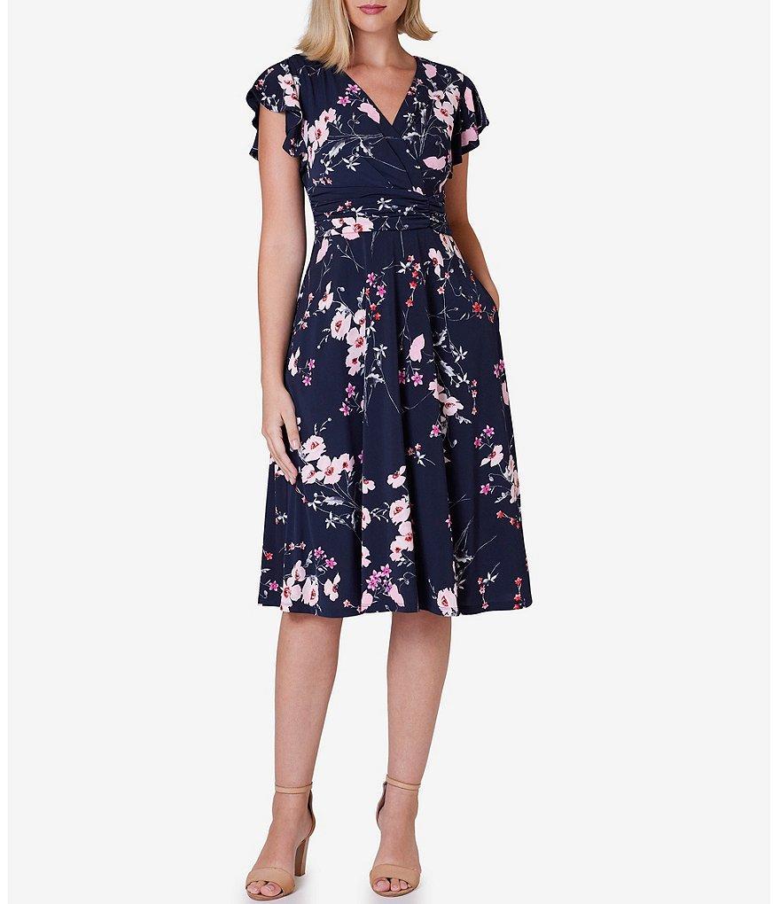 Jessica Howard Flutter Cap Sleeve Surplice V-Neck Floral A-Line Dress product image