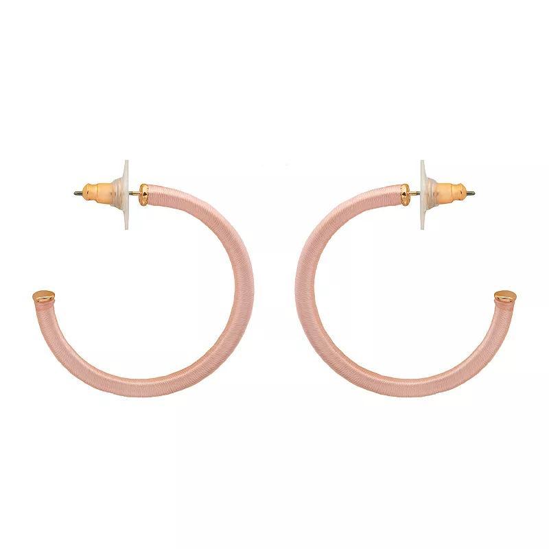 LC Lauren Conrad Gold Tone Threaded Hoop Earrings, Womens, Pink Product Image