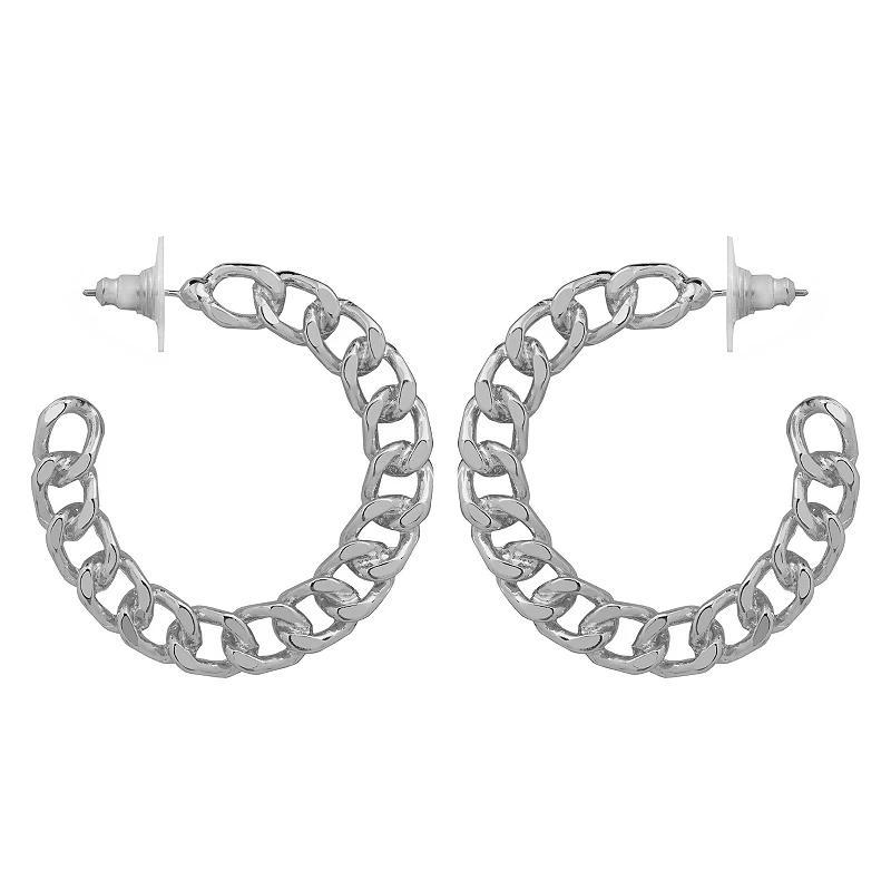 Emberly Silver Tone Chain Link C-Hoop Earrings, Womens, None Product Image