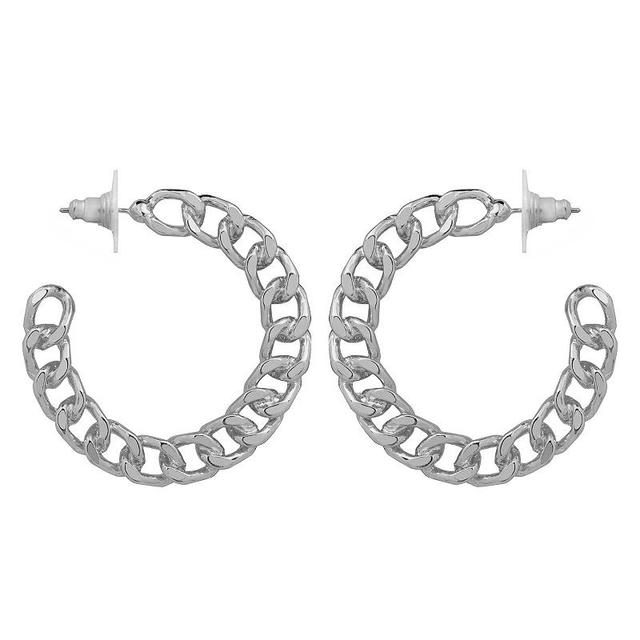 Emberly Silver Tone Chain Link C-Hoop Earrings, Womens, None Product Image