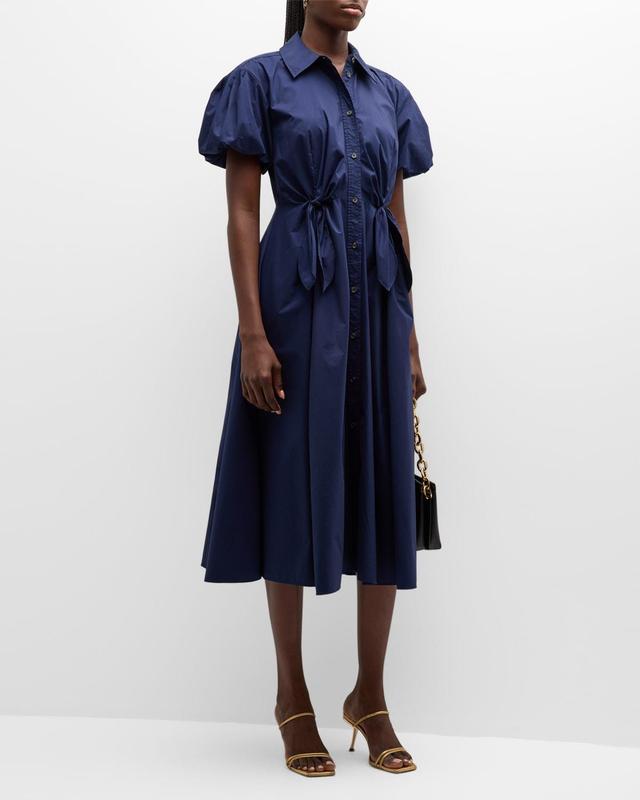 Elza Puff-Sleeve Tie-Waist Midi Shirtdress Product Image