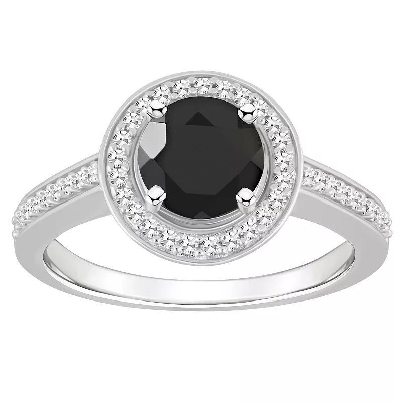 Celebration Gems Sterling Silver 7 mm Round Gemstone & 1/5 Carat T.W. Diamond Halo Ring, Womens Black Product Image