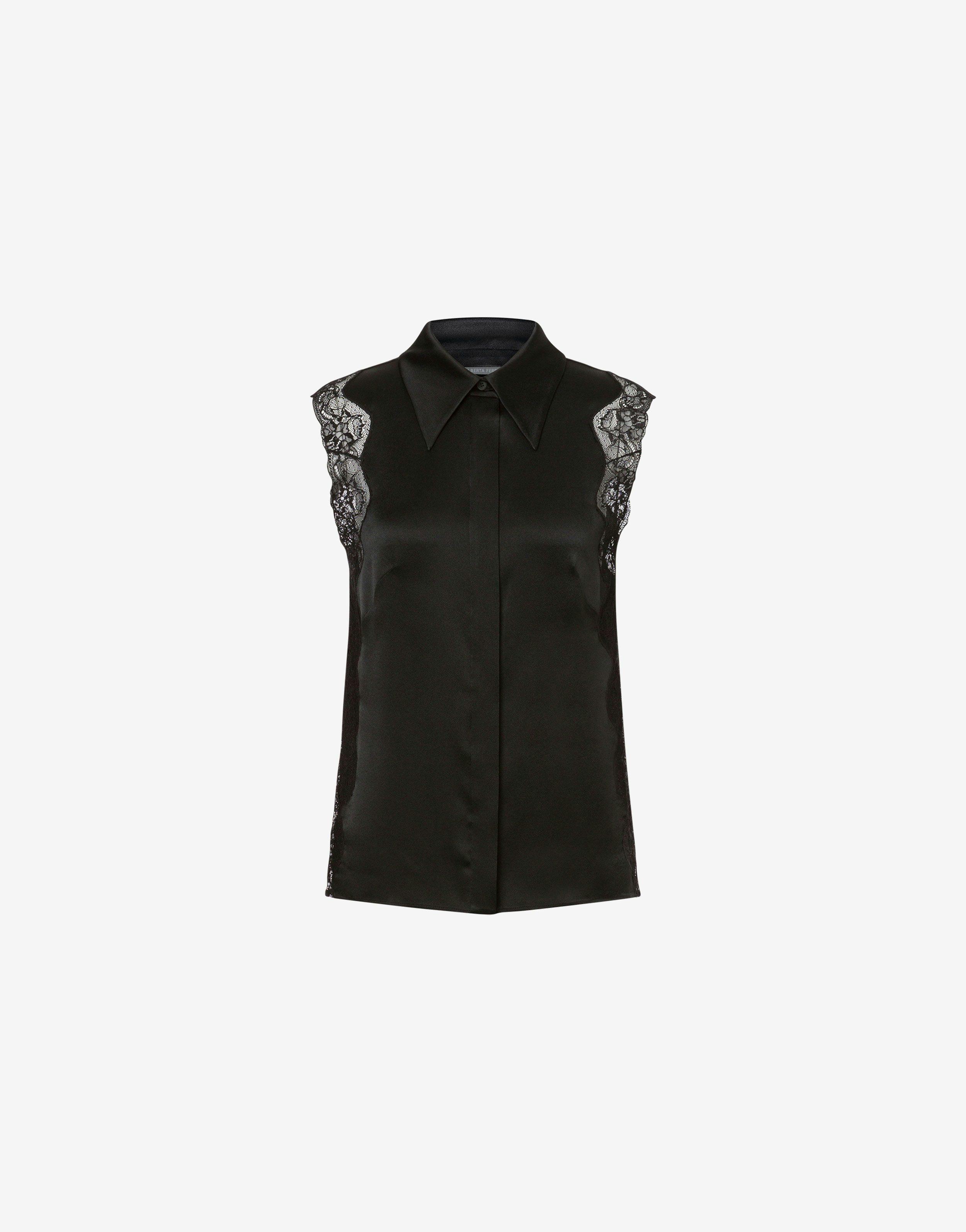 Satin shirt top with lace Product Image