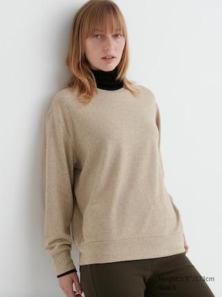 Womens Soft Knitted Fleece Crew Neck Long-Sleeve T-Shirt Beige Small UNIQLO US Product Image