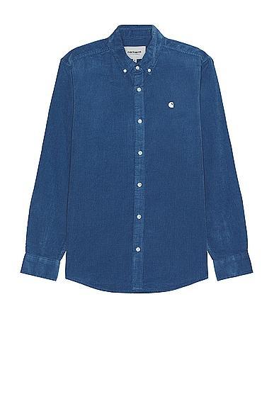 Carhartt WIP Long Sleeve Madison Fine Cord Shirt in Blue Product Image