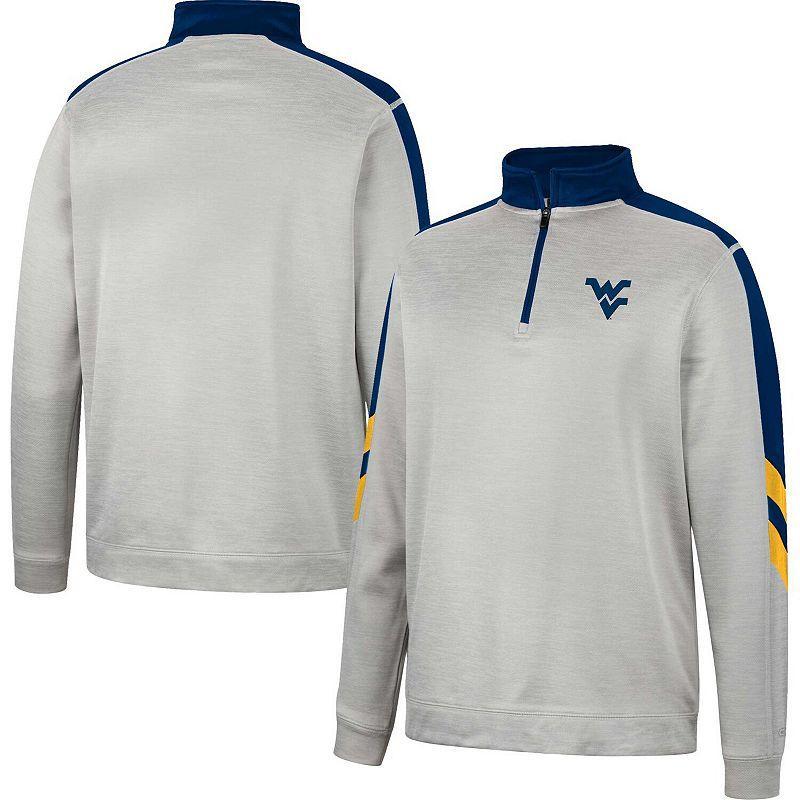 Mens Colosseum Gray/Navy West Virginia Mountaineers Bushwood Fleece Quarter-Zip Jacket Product Image