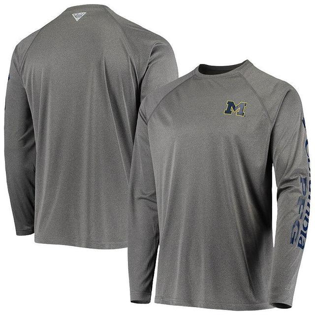 Mens Columbia Charcoal Michigan Wolverines Terminal Tackle Omni-Shade Raglan Long Sleeve T-Shirt Product Image