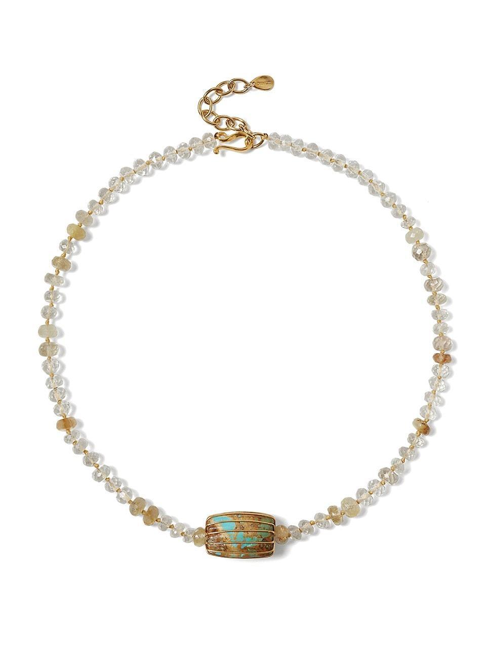 Womens 18K-Gold-Plated, Quartz & Turquoise Beaded Necklace Product Image