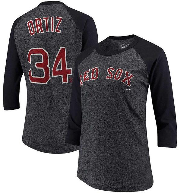 Womens Majestic Threads David Ortiz Boston Red Sox 3/4-Sleeve Raglan Name & Number T-Shirt Blue Product Image