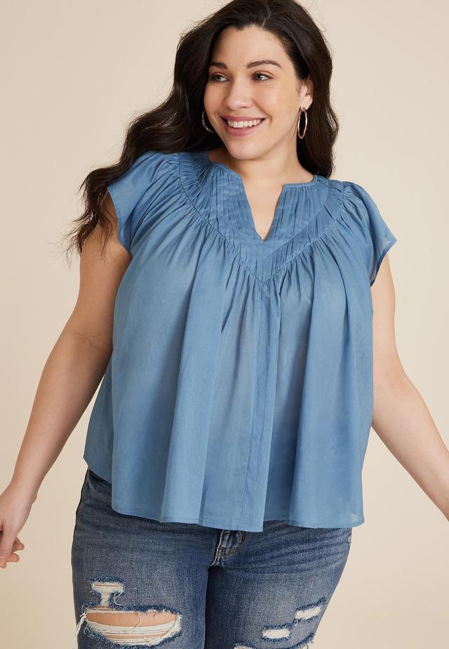 Maurices 4X Plus Size Womens Woven Flutter Sleeve Blouse Blue Product Image