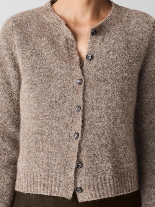 Mohair Plush Mélange Crew Neck Cardigan Product Image