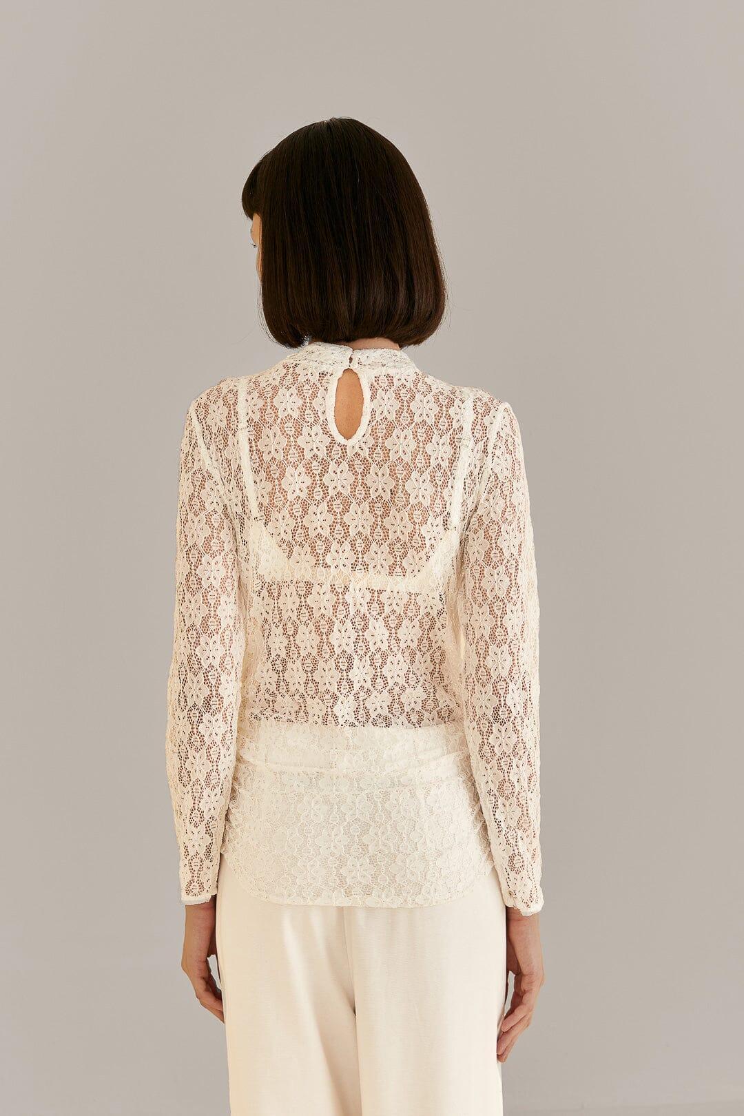 White Lace Long Sleeve Blouse Product Image