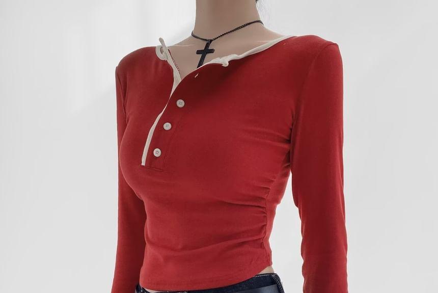 Long Sleeve Henley Neck Bodysuit Top Product Image