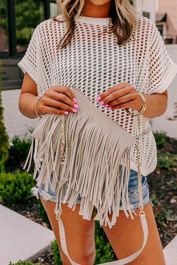 Right On Cue Fringe Crossbody In Grey Product Image