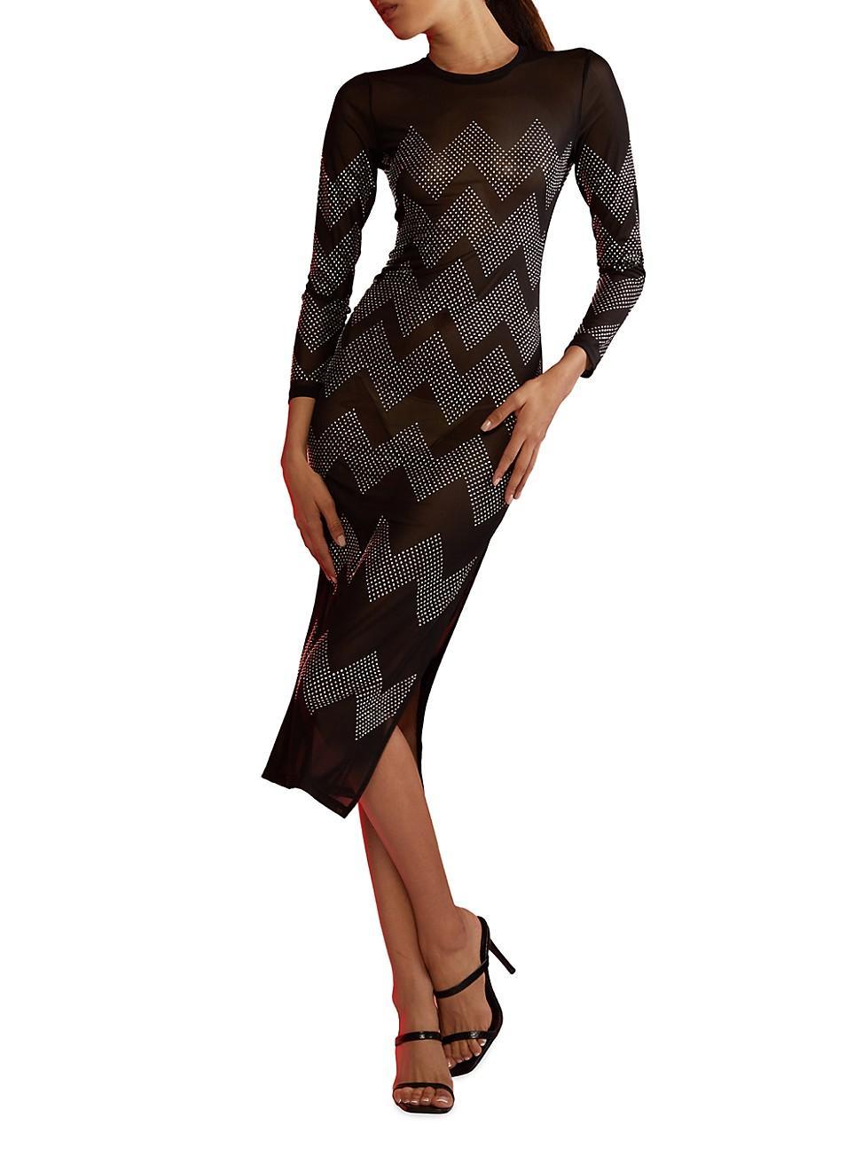 Womens Crystal Mesh Midi Dress Product Image