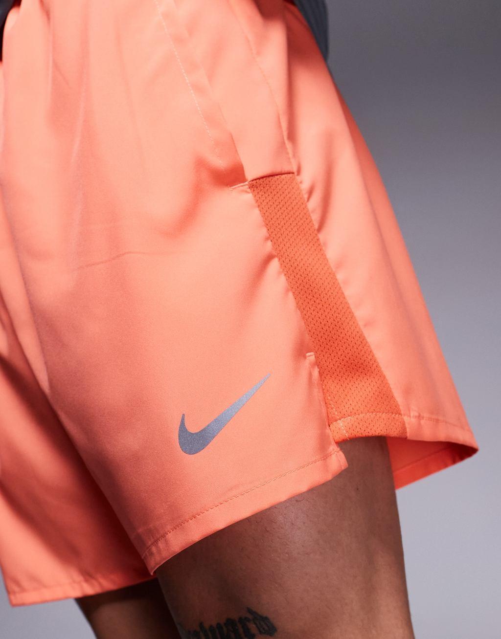 Nike Running Challenger Dri-FIT 5 inch shorts in orange Product Image