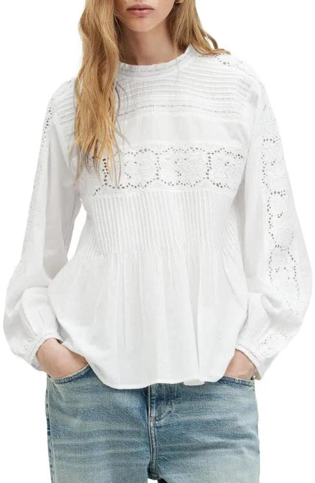 Elaia Embroidered Lace Trim Top In Chalk White Product Image