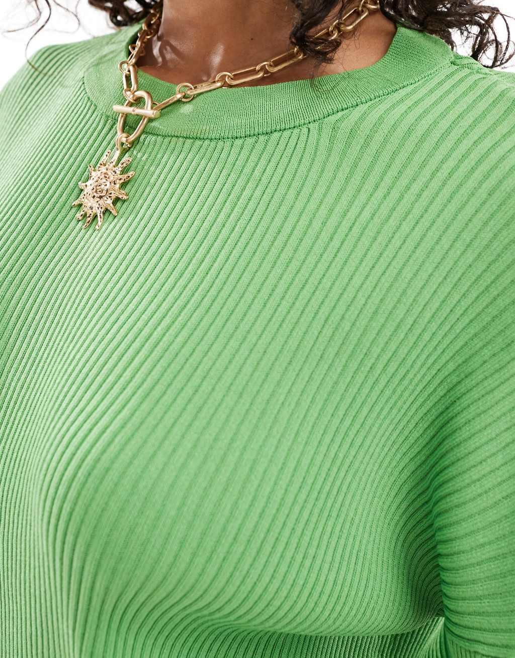 Mango short sleeve knitted top in green Product Image