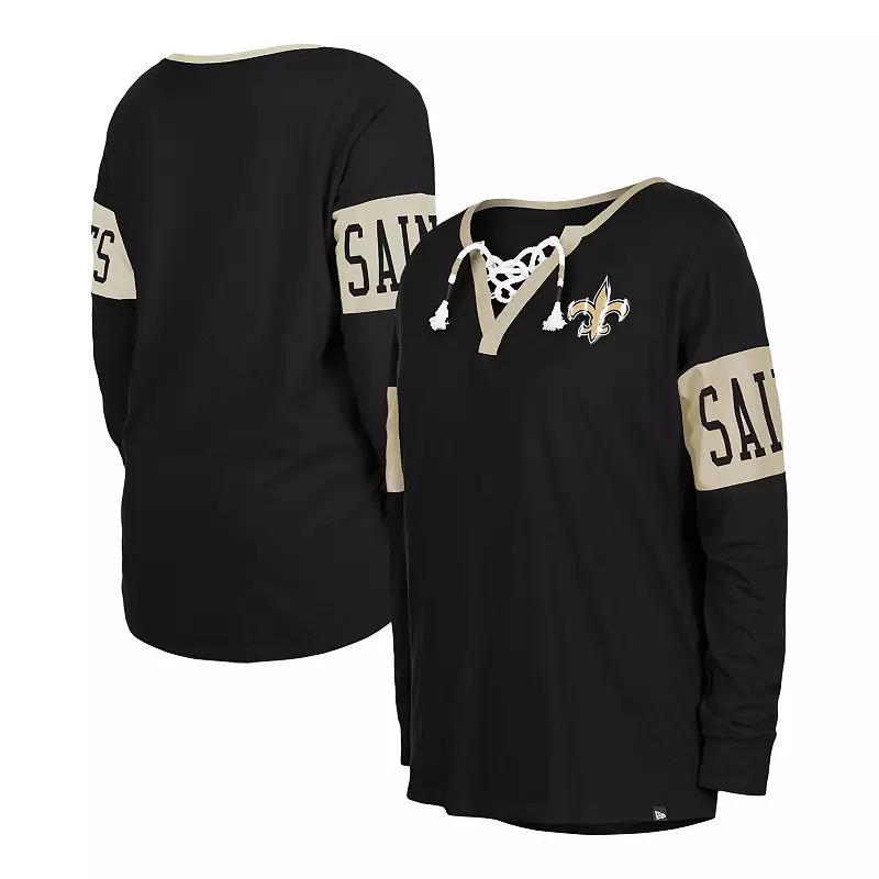 Womens New Era New Orleans Saints Lace-Up Notch Neck Long Sleeve T-Shirt product image