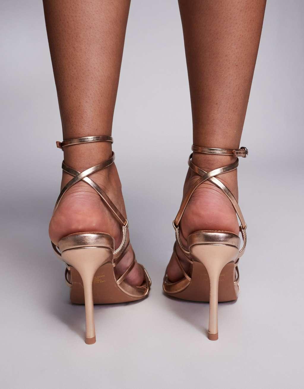 ASOS DESIGN Wide Fit Nightfall strappy high heeled sandal in rose gold Product Image