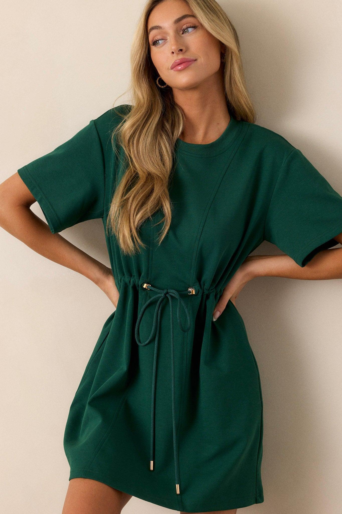 For The Day Hunter Green Short Sleeve Mini T-Shirt Dress Product Image