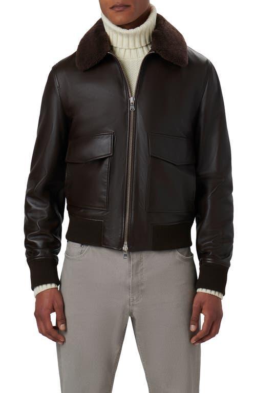 Bugatchi Leather Bomber Jacket with Removable Genuine Shearling Collar Product Image