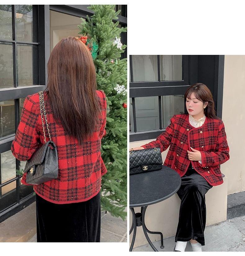 Plus Size Plaid Double-Breasted Jacket Product Image