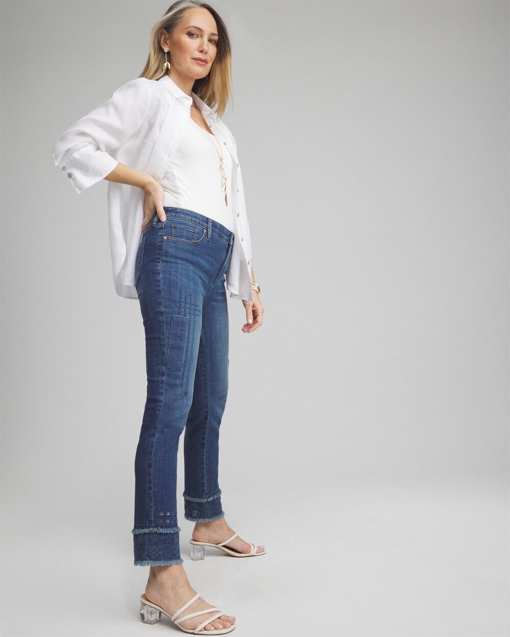 Petite Girlfriend Double Fray Ankle Jeans Product Image