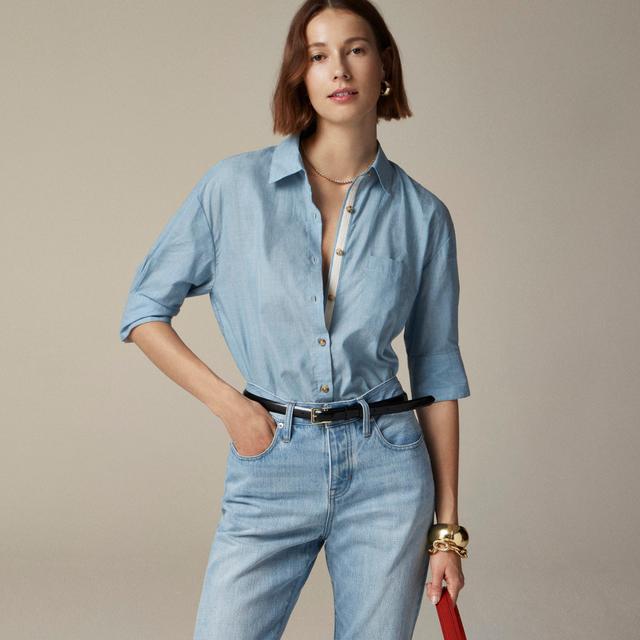 Cropped button-up shirt in washed voile Product Image