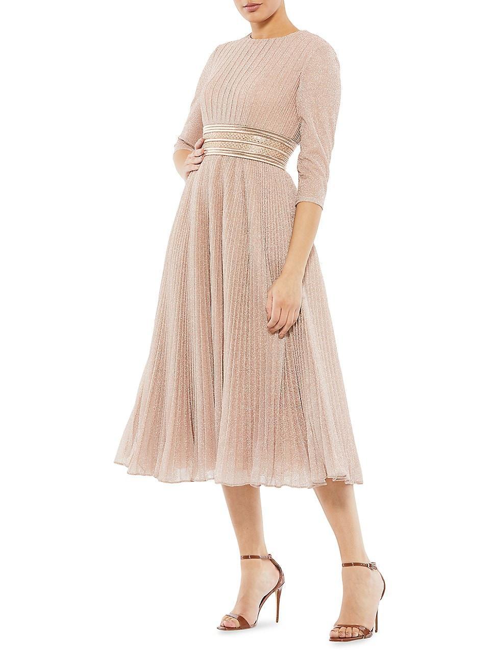 Womens Pleated Belted Cocktail Dress Product Image