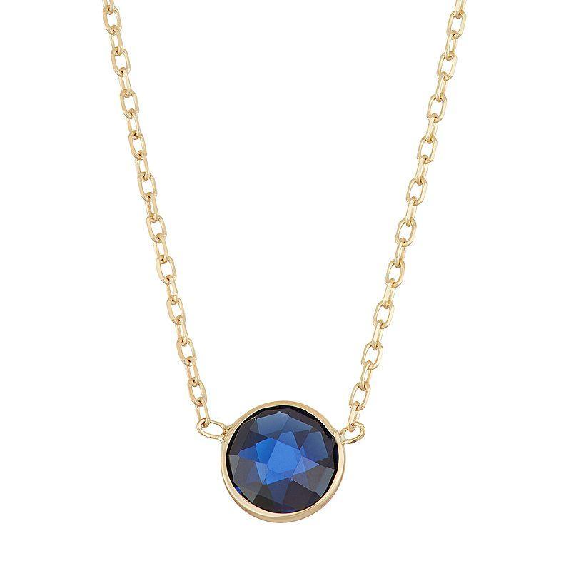 10k Gold Lab-Created Sapphire Circle Pendant Necklace, Womens Blue Product Image