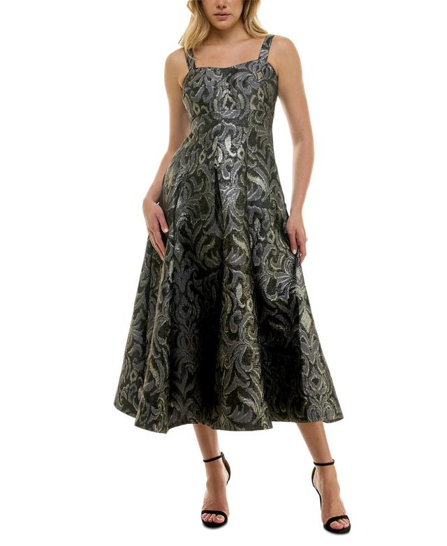 Taylor Womens Metallic Jacquard Fit & Flare Dress - Black Product Image