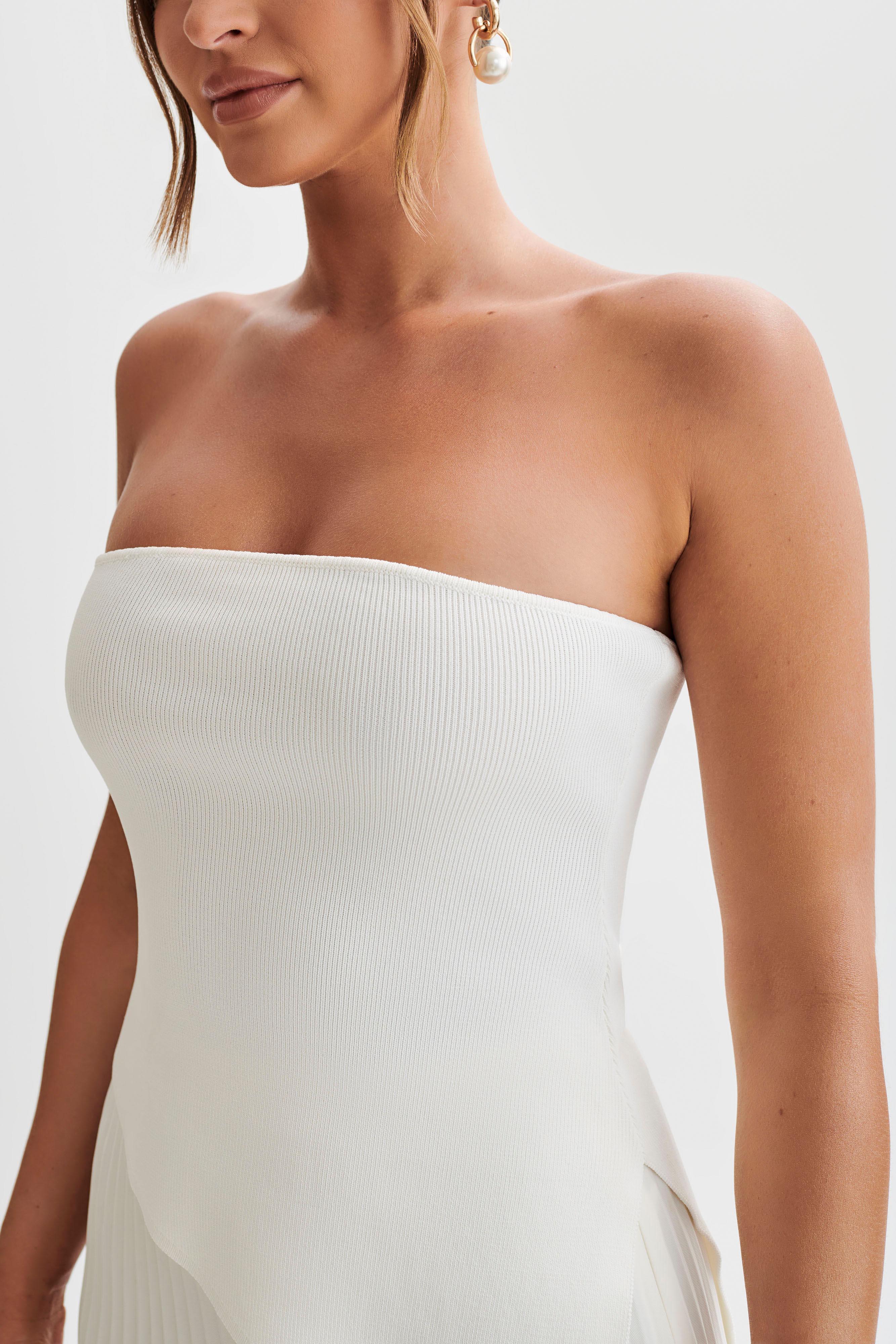 Sidney Asymmetrical Strapless Knit Top - White Product Image