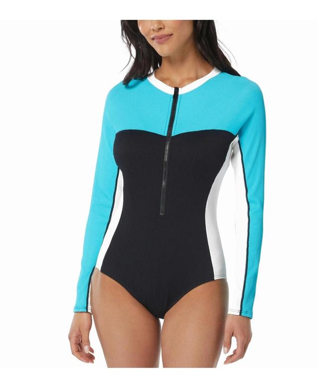 Beach House Sport Womens Sculpt Long Sleeve Zip Front Colorblock One Piece Swimsuit Product Image