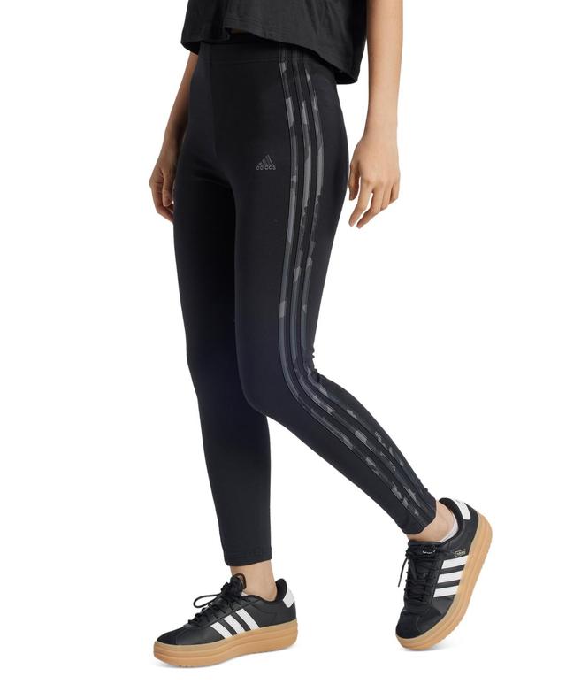 adidas Womens Camo Three Striped Leggings - Black Product Image