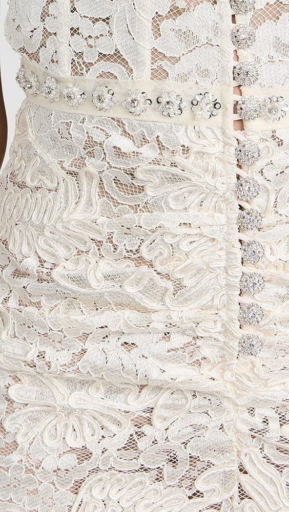 Self Portrait Cream Cord Lace V Neck Midi Dress | Shopbop Product Image