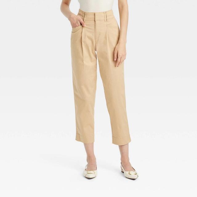 Women's High-Rise Pleat Front Ankle Chino Pants - A New Day™ Beige 16 Product Image