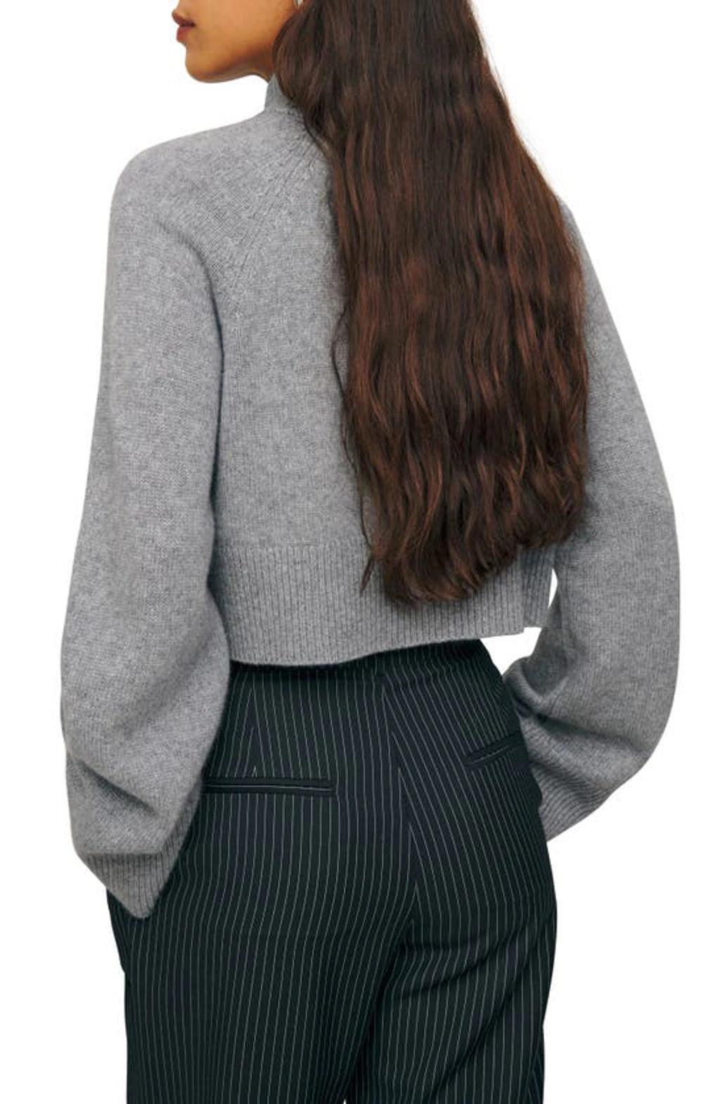 Garrett Turtleneck Recycled Cashmere Blend Crop Sweater In Grey Product Image