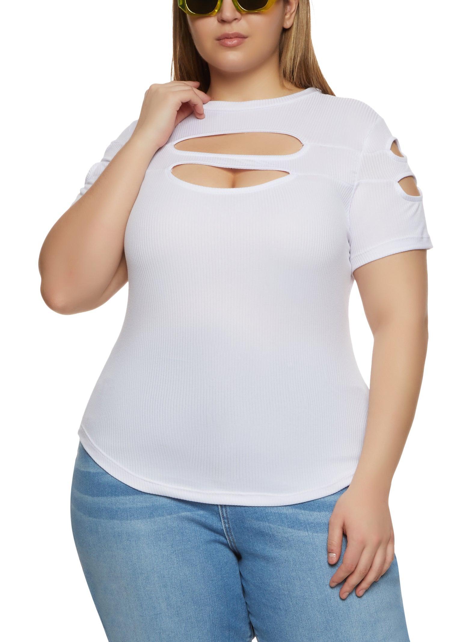 Womens Plus Size Ribbed Knit Cut Out Top Product Image