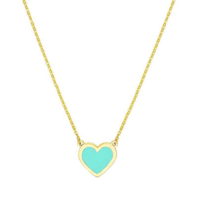 Color Romance 14k Gold Turquoise Enamel Heart Adjustable Necklace, Womens Blue Product Image