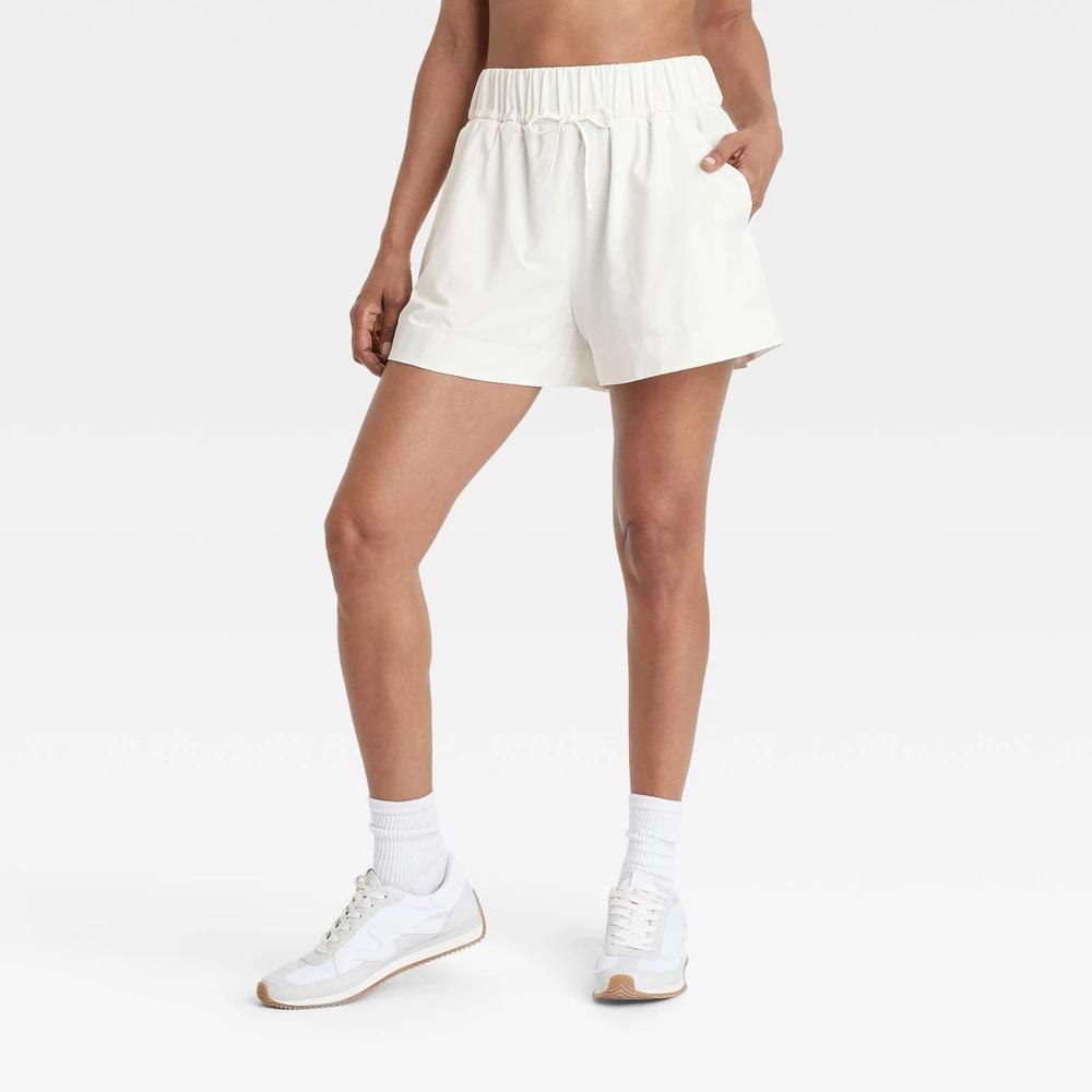 Womens Flex Woven High-Rise Wide Leg Lifestyle Shorts 3.5 - All In Motion Cream L Product Image