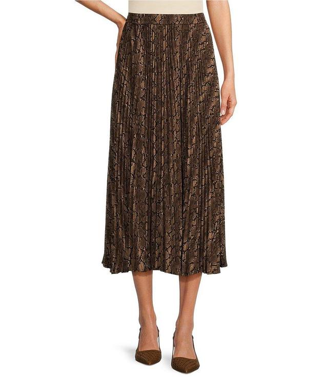 MICHAEL Michael Kors Snake Print Belted Pleated Midi A-Line Skirt Product Image