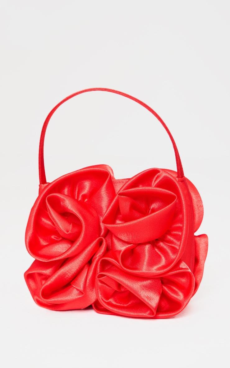 Red Satin Rose Detail Handbag Product Image