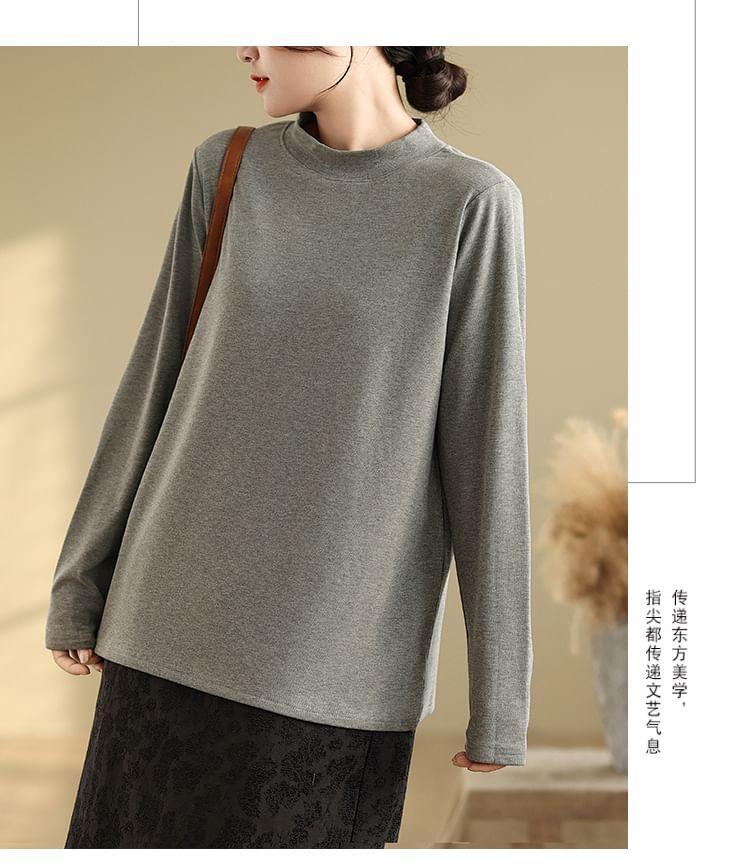 Long-Sleeve Mock Neck Plain Tee Product Image