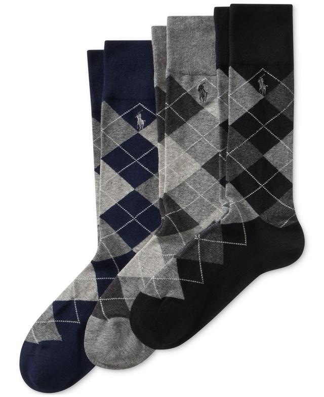 Polo Ralph Lauren Mens Socks, Extended Size Argyle Dress Mens Socks 3-Pack - Black Product Image